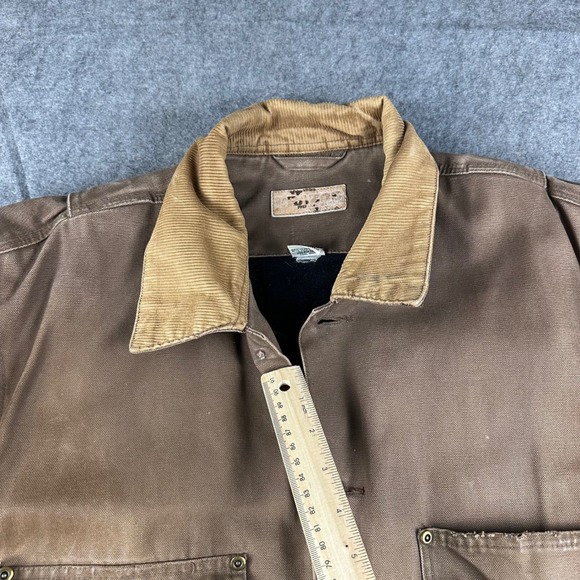 Canvas Barn Chore Jacket Quilt Lined Brown Work Thrash Distress Small OVERSIZED - Picture 13 of 16